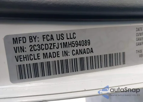 2021 Dodge Challenger R/T Scat Pack Widebody z USA, uszkodzony, nr VIN 2C3CDZFJ1MH594089